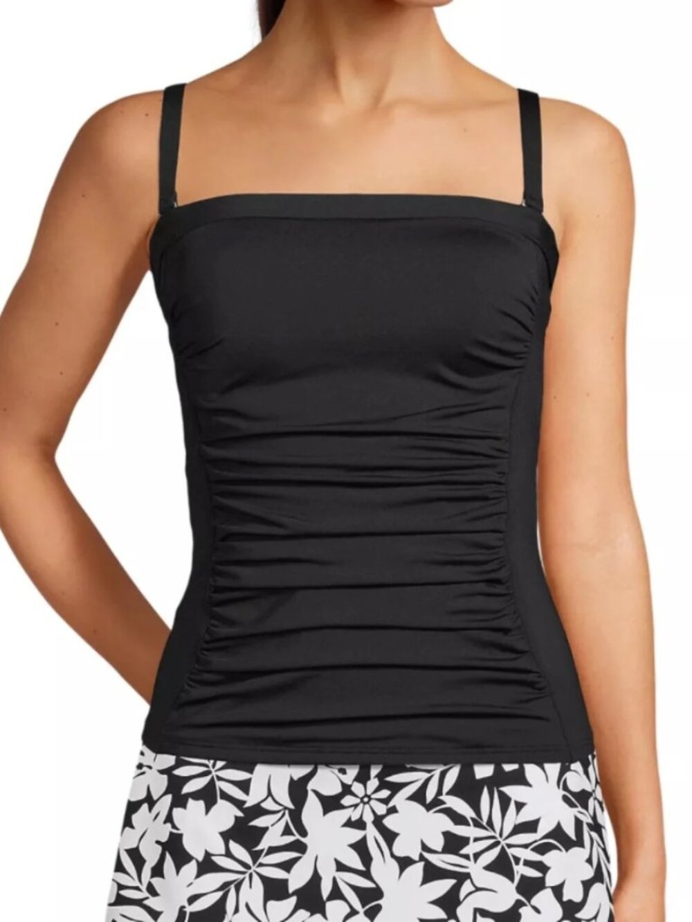 Lands End Women's Bandeau Tankini Swimsuit Swim Top Black